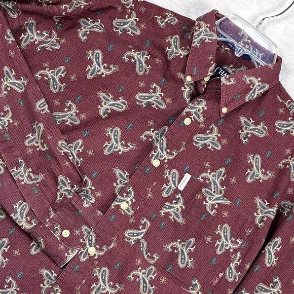 VTG Chaps Ralph Lauren Shirt Mens M Brick Red Paisley Preppy Classic Hip Hop 90s - Picture 1 of 9